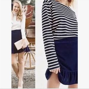 J.Crew Velvet Mini Skirt with Ruffle Hem in Deep Navy